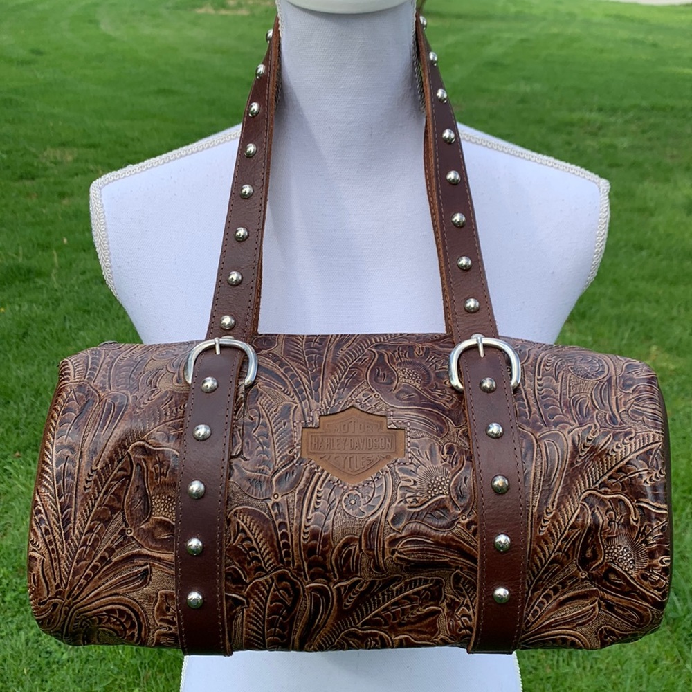 HARLEY-DAVIDSON Brown Embossed Studded Leather Purse